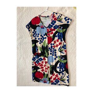 MARIMEKKO Floral print dress, cap sleeves, v neck dress, large